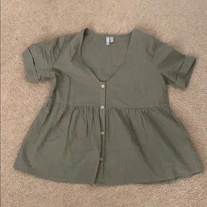 Olive green deep v flowy top